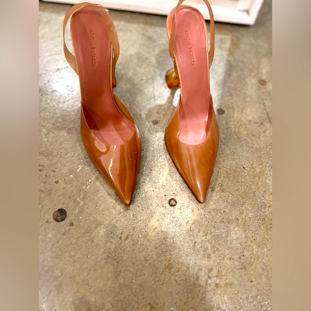 Amina Muaddi Holli Nude Slingback pump